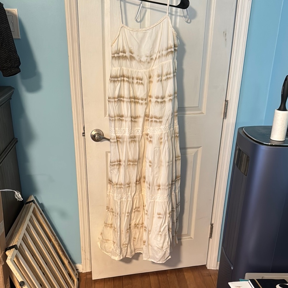 Cream and Brown Maxi Dress